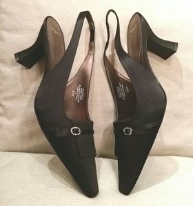 Easy Spirit black satin slingbacks